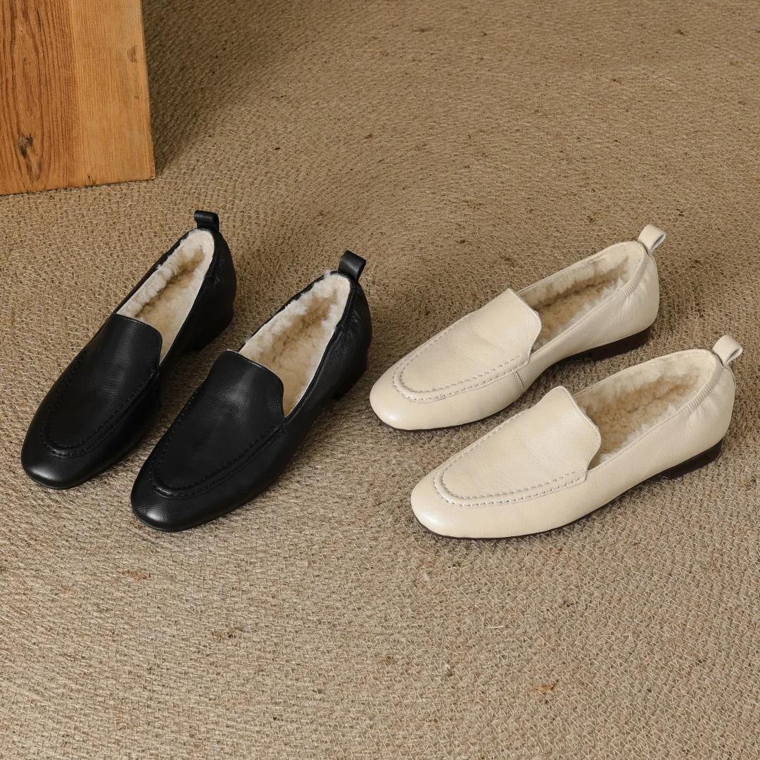 Loafers women's sheepskin wool inside slip-on flats moccasins warm winter cold weather casual espadrilles shoes for woman 2024