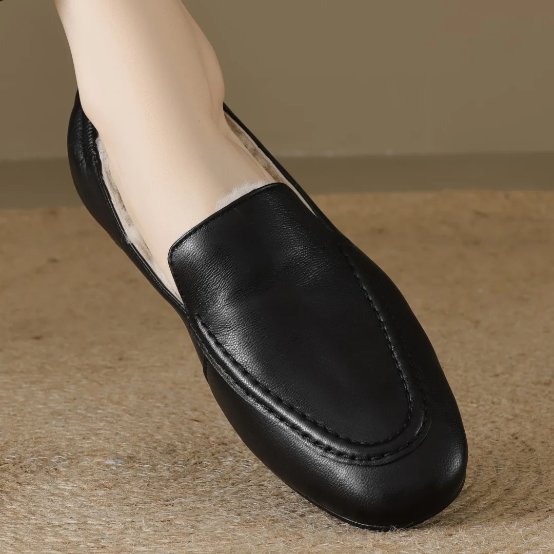 Loafers women's sheepskin wool inside slip-on flats moccasins warm winter cold weather casual espadrilles shoes for woman 2024