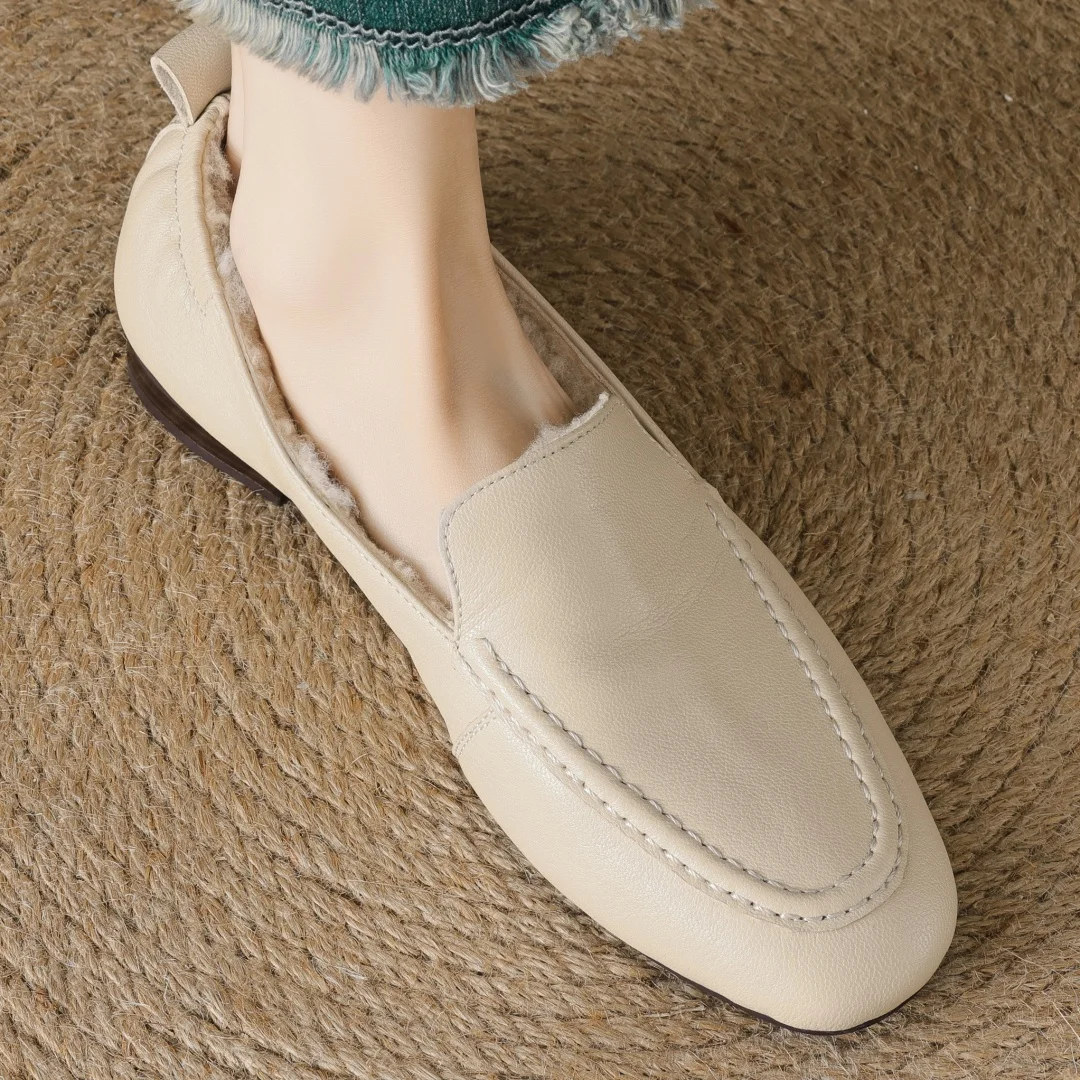 Loafers women's sheepskin wool inside slip-on flats moccasins warm winter cold weather casual espadrilles shoes for woman 2024