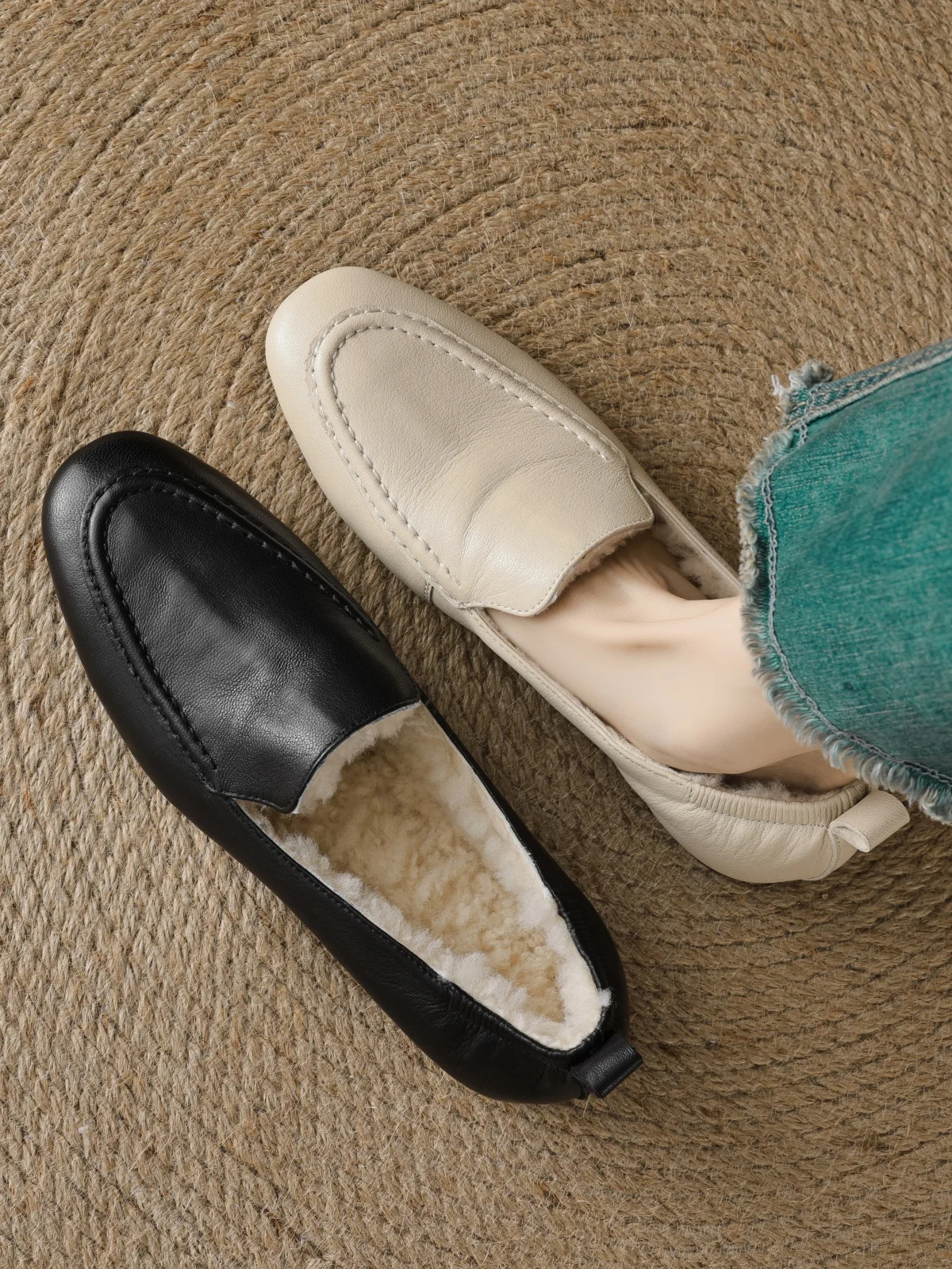 Loafers women's sheepskin wool inside slip-on flats moccasins warm winter cold weather casual espadrilles shoes for woman 2024