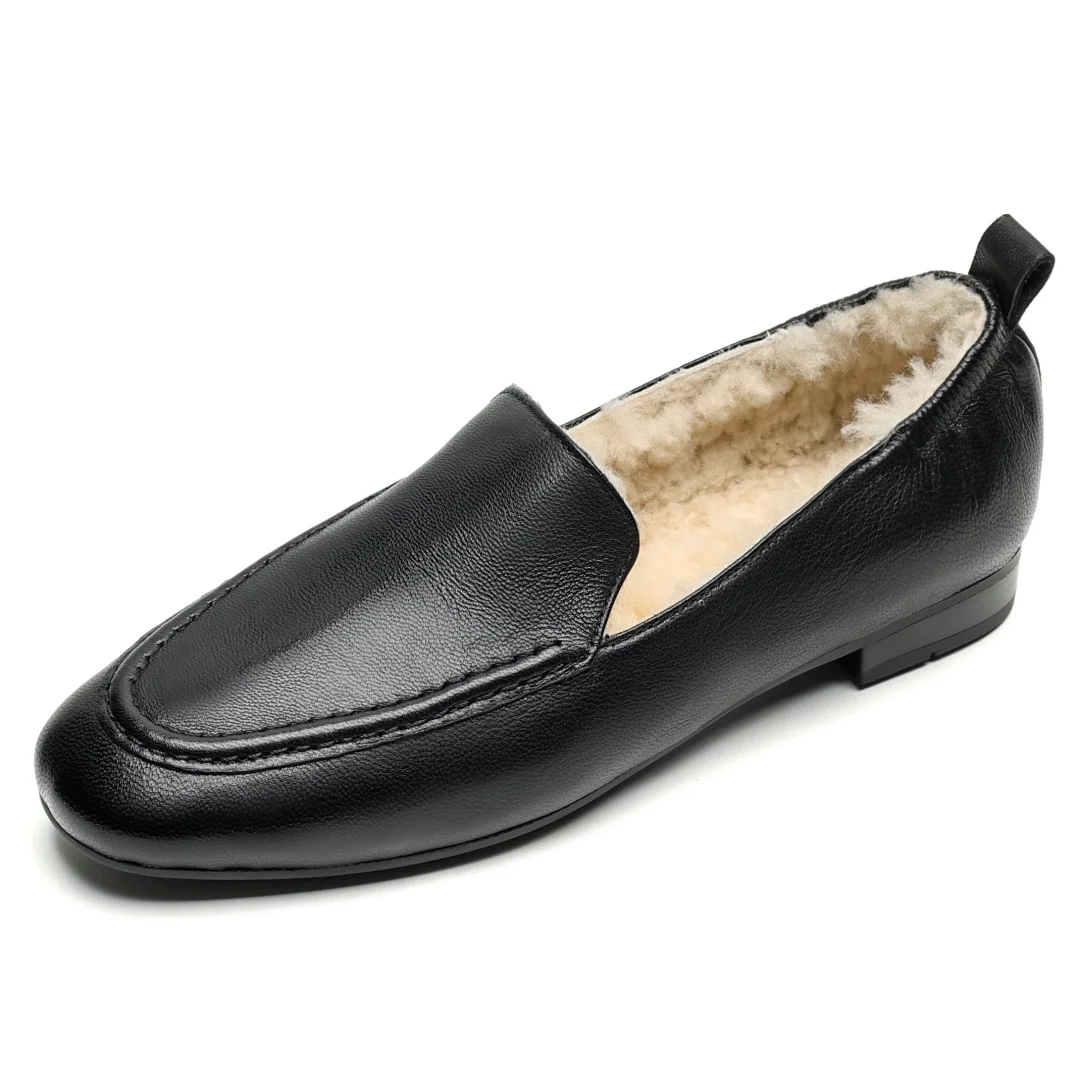 Loafers women's sheepskin wool inside slip-on flats moccasins warm winter cold weather casual espadrilles shoes for woman 2024