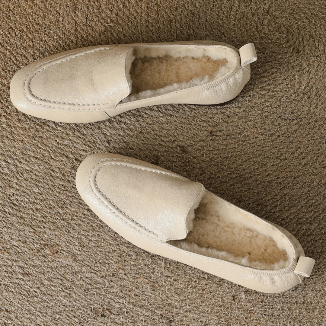 Loafers women's sheepskin wool inside slip-on flats moccasins warm winter cold weather casual espadrilles shoes for woman 2024