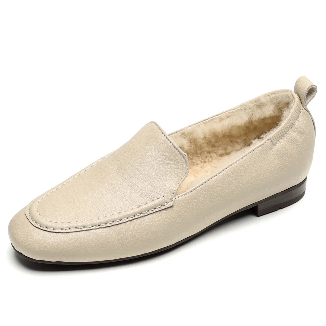 Loafers women's sheepskin wool inside slip-on flats moccasins warm winter cold weather casual espadrilles shoes for woman 2024