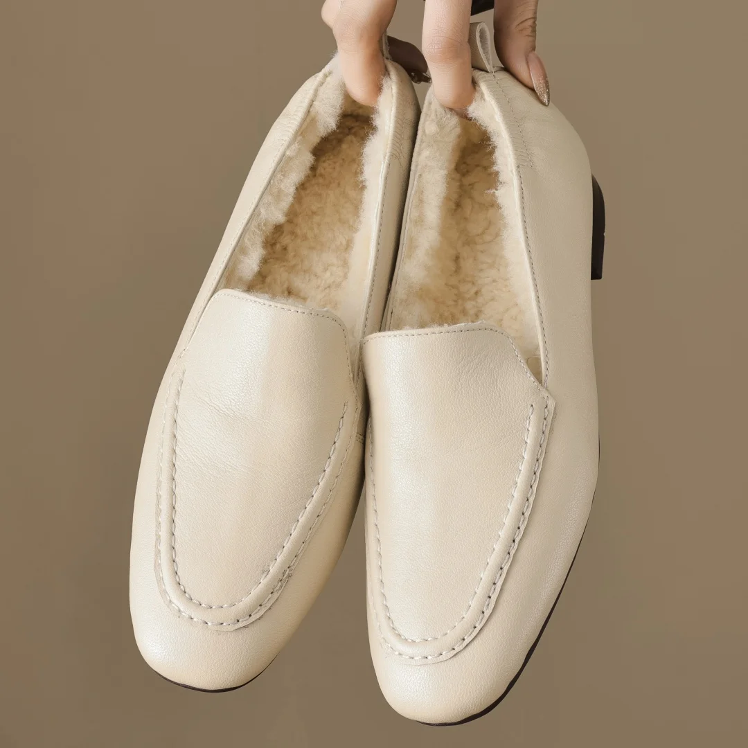 Loafers women's sheepskin wool inside slip-on flats moccasins warm winter cold weather casual espadrilles shoes for woman 2024