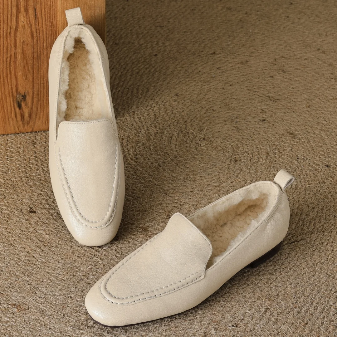 Loafers women's sheepskin wool inside slip-on flats moccasins warm winter cold weather casual espadrilles shoes for woman 2024