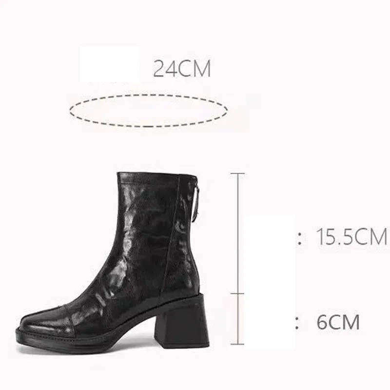 Eilyken Fashion Design Split Stitching Slim Women Ankle Boots Autumn Winter Retro Square Toe Block Heels Back Zipper Shoes