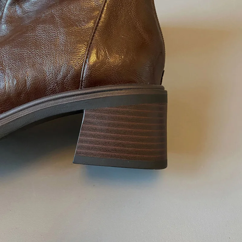 Eilyken Fashion Design Split Stitching Slim Women Ankle Boots Autumn Winter Retro Square Toe Block Heels Back Zipper Shoes