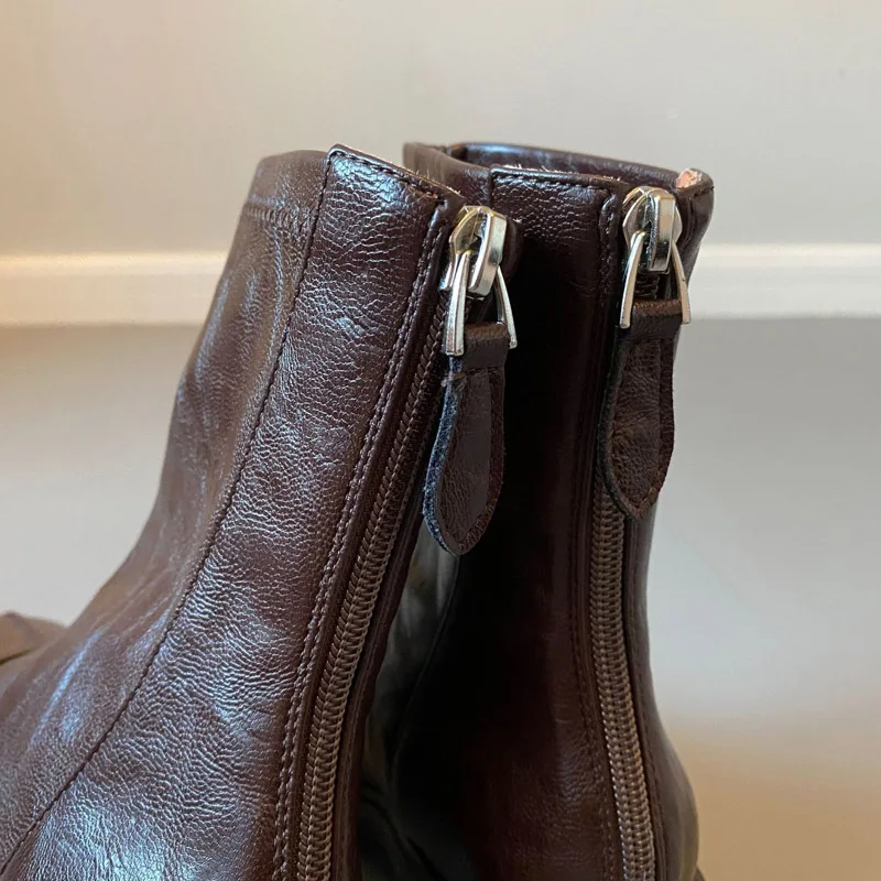 Eilyken Fashion Design Split Stitching Slim Women Ankle Boots Autumn Winter Retro Square Toe Block Heels Back Zipper Shoes