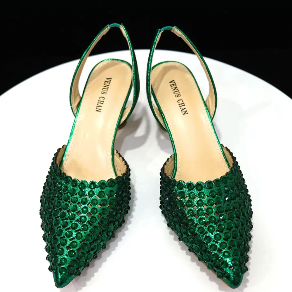 Multicolor Rhinestone Heels & Bag Set | Crystal Pointed Slingback Pumps, Women Wedding Bridal Evening Party Matching Shoes Handb