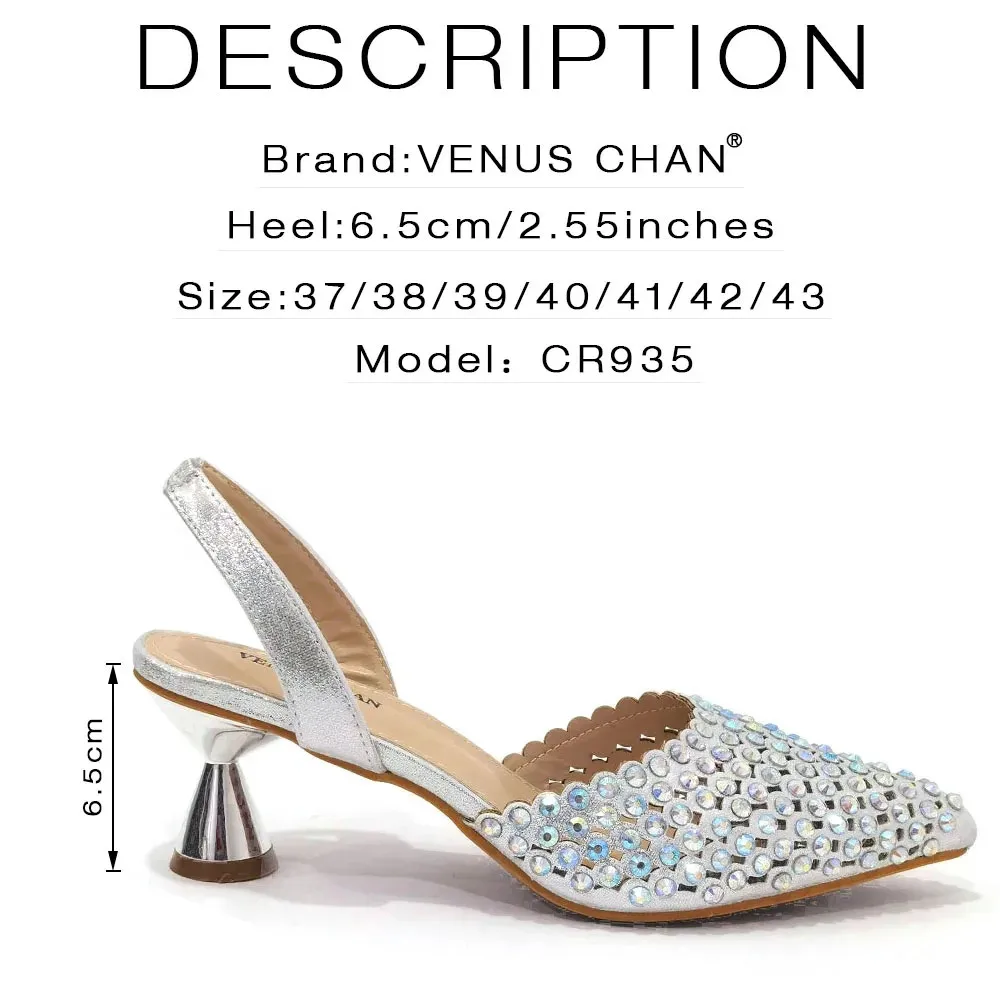 Multicolor Rhinestone Heels & Bag Set | Crystal Pointed Slingback Pumps, Women Wedding Bridal Evening Party Matching Shoes Handb