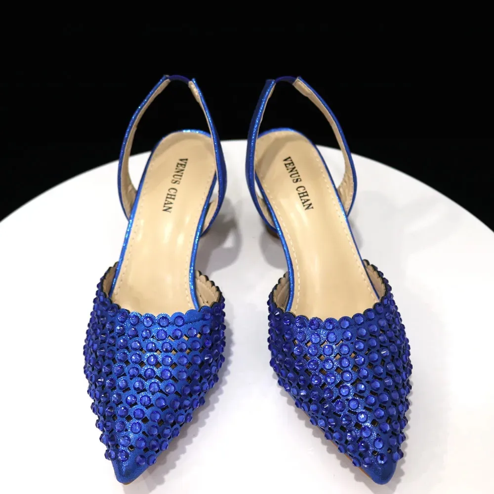 Multicolor Rhinestone Heels & Bag Set | Crystal Pointed Slingback Pumps, Women Wedding Bridal Evening Party Matching Shoes Handb