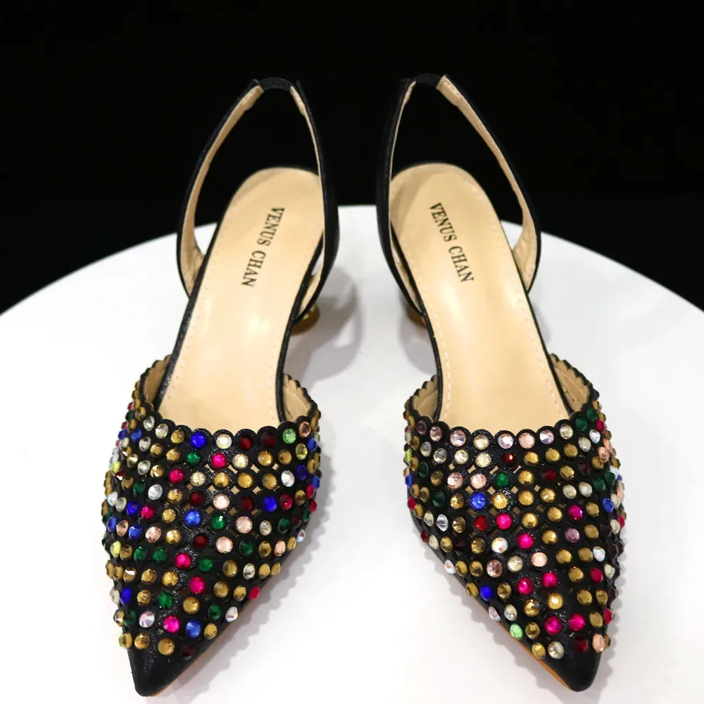 Multicolor Rhinestone Heels & Bag Set | Crystal Pointed Slingback Pumps, Women Wedding Bridal Evening Party Matching Shoes Handb