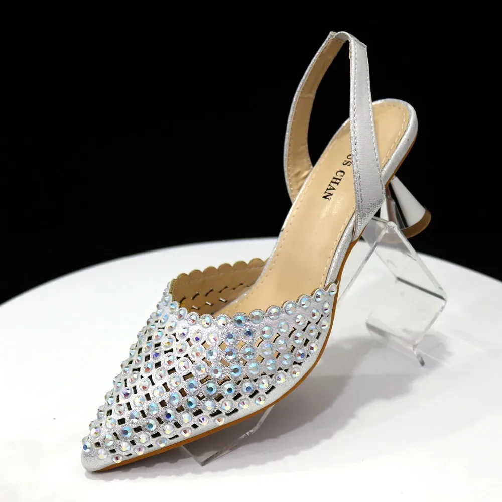 Multicolor Rhinestone Heels & Bag Set | Crystal Pointed Slingback Pumps, Women Wedding Bridal Evening Party Matching Shoes Handb