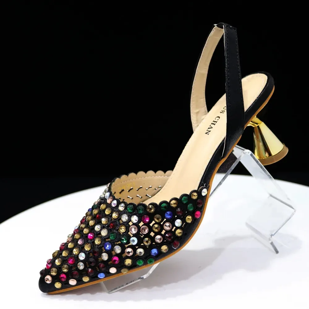 Multicolor Rhinestone Heels & Bag Set | Crystal Pointed Slingback Pumps, Women Wedding Bridal Evening Party Matching Shoes Handb