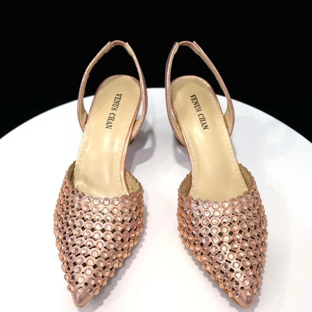 Multicolor Rhinestone Heels & Bag Set | Crystal Pointed Slingback Pumps, Women Wedding Bridal Evening Party Matching Shoes Handb