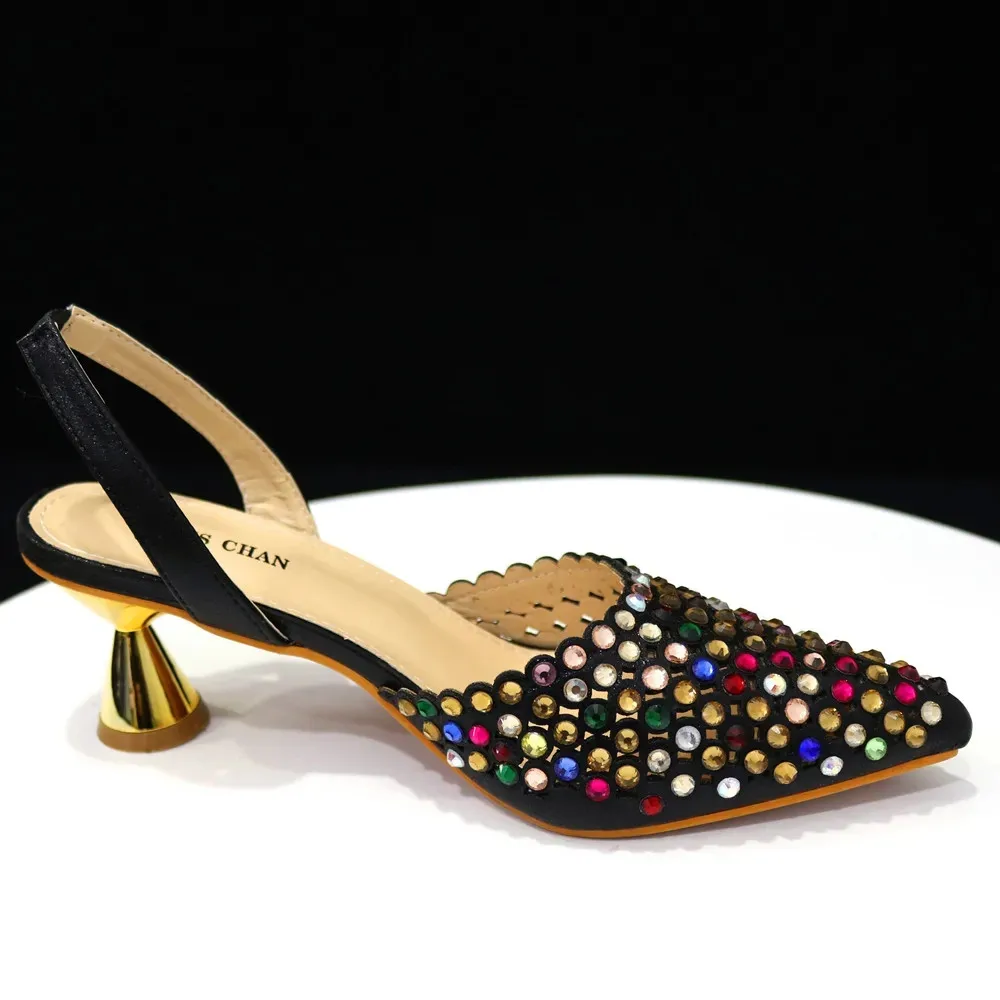 Multicolor Rhinestone Heels & Bag Set | Crystal Pointed Slingback Pumps, Women Wedding Bridal Evening Party Matching Shoes Handb