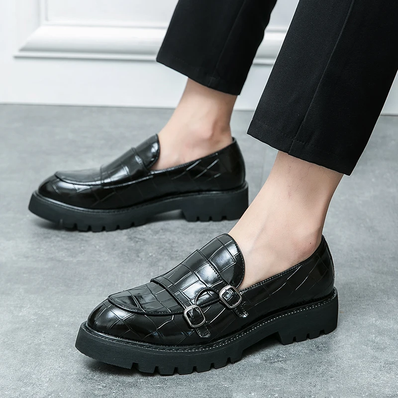 Street Fashion Men's Loafers Thick Sole Big Toe Shoes Trend Green Party Dress Shoes Men's Genuine Leather Casual Shoes 37-46