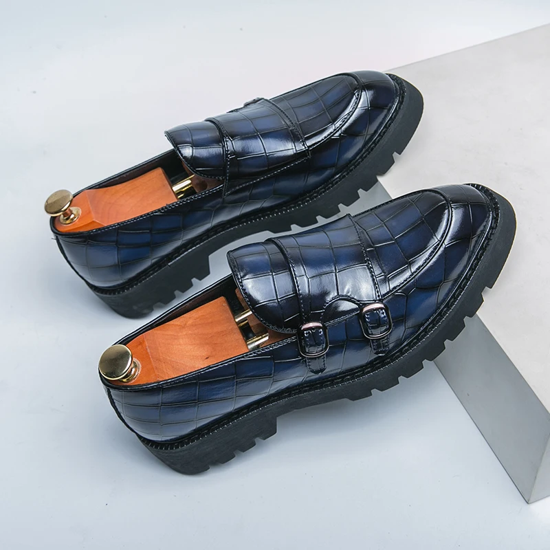 Street Fashion Men's Loafers Thick Sole Big Toe Shoes Trend Green Party Dress Shoes Men's Genuine Leather Casual Shoes 37-46