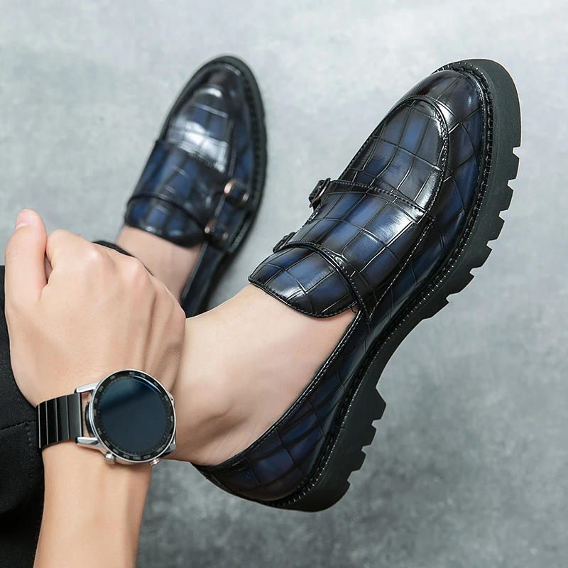 Street Fashion Men's Loafers Thick Sole Big Toe Shoes Trend Green Party Dress Shoes Men's Genuine Leather Casual Shoes 37-46