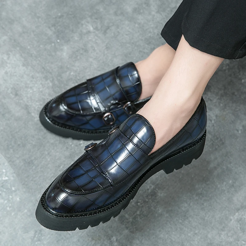 Street Fashion Men's Loafers Thick Sole Big Toe Shoes Trend Green Party Dress Shoes Men's Genuine Leather Casual Shoes 37-46