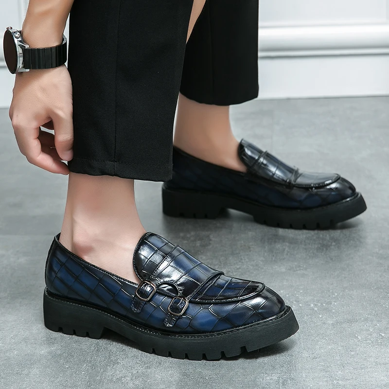 Street Fashion Men's Loafers Thick Sole Big Toe Shoes Trend Green Party Dress Shoes Men's Genuine Leather Casual Shoes 37-46
