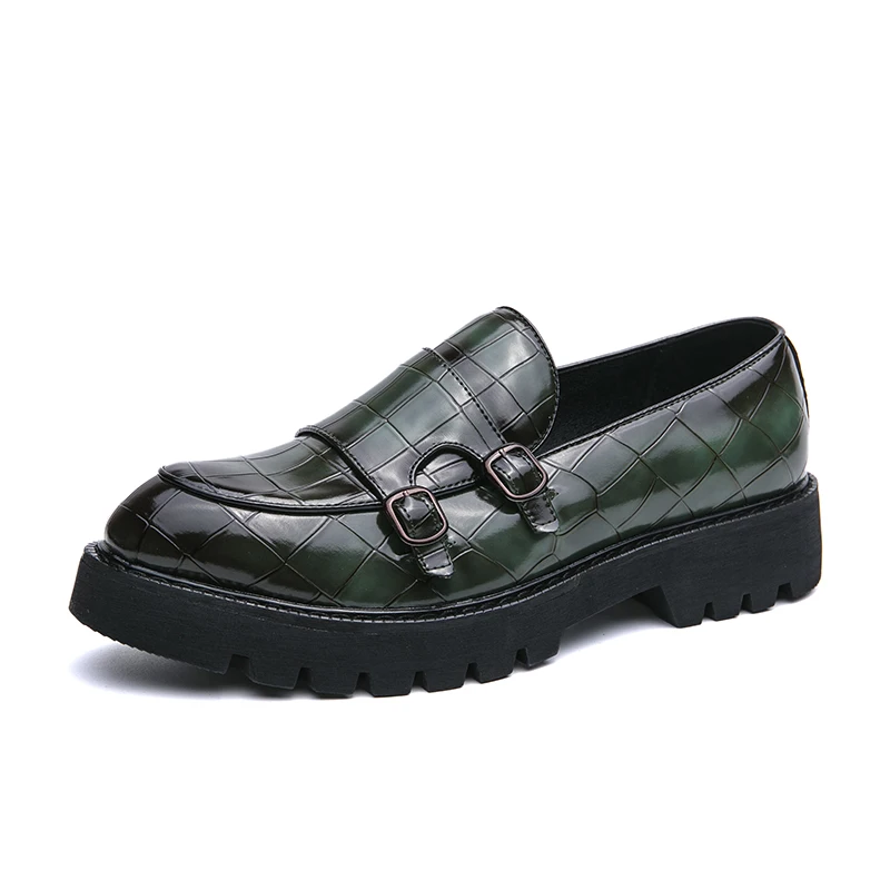 Street Fashion Men's Loafers Thick Sole Big Toe Shoes Trend Green Party Dress Shoes Men's Genuine Leather Casual Shoes 37-46