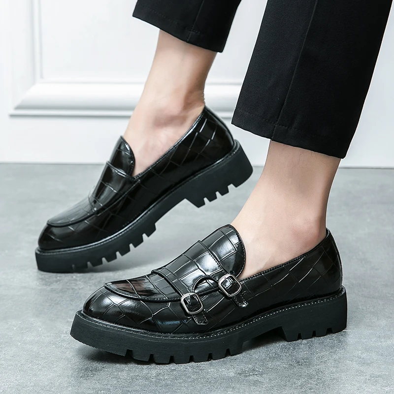 Street Fashion Men's Loafers Thick Sole Big Toe Shoes Trend Green Party Dress Shoes Men's Genuine Leather Casual Shoes 37-46