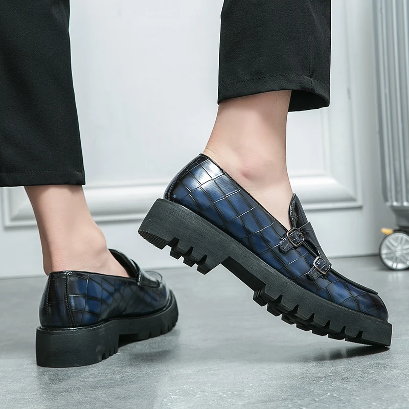 Street Fashion Men's Loafers Thick Sole Big Toe Shoes Trend Green Party Dress Shoes Men's Genuine Leather Casual Shoes 37-46