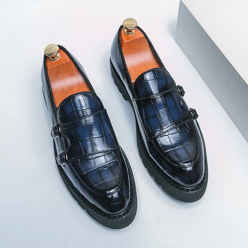 Street Fashion Men's Loafers Thick Sole Big Toe Shoes Trend Green Party Dress Shoes Men's Genuine Leather Casual Shoes 37-46