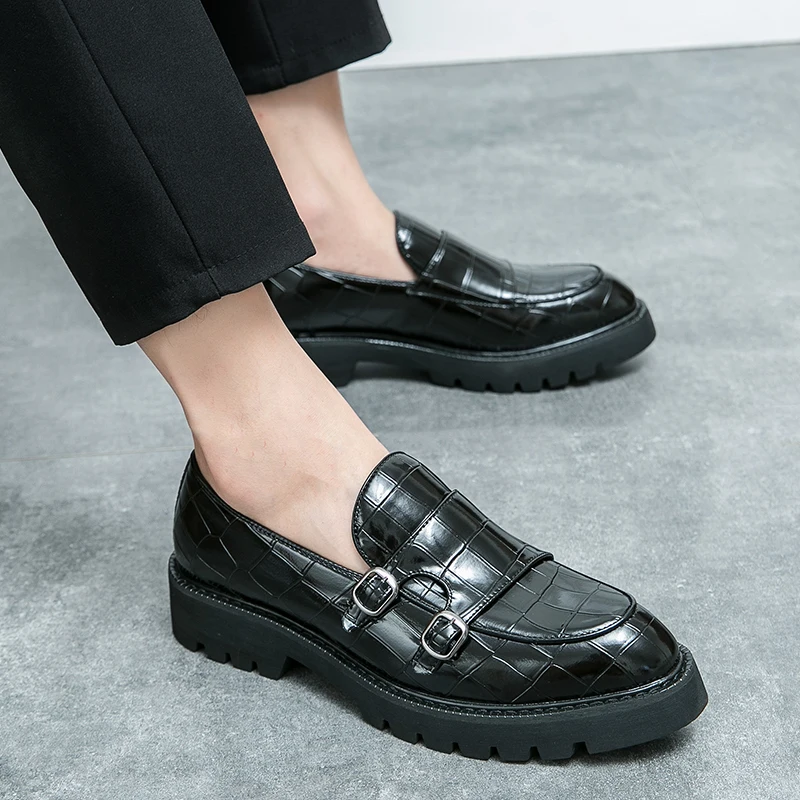 Street Fashion Men's Loafers Thick Sole Big Toe Shoes Trend Green Party Dress Shoes Men's Genuine Leather Casual Shoes 37-46