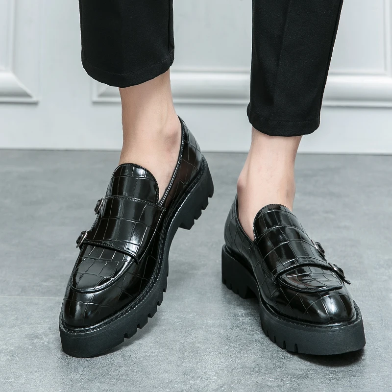 Street Fashion Men's Loafers Thick Sole Big Toe Shoes Trend Green Party Dress Shoes Men's Genuine Leather Casual Shoes 37-46