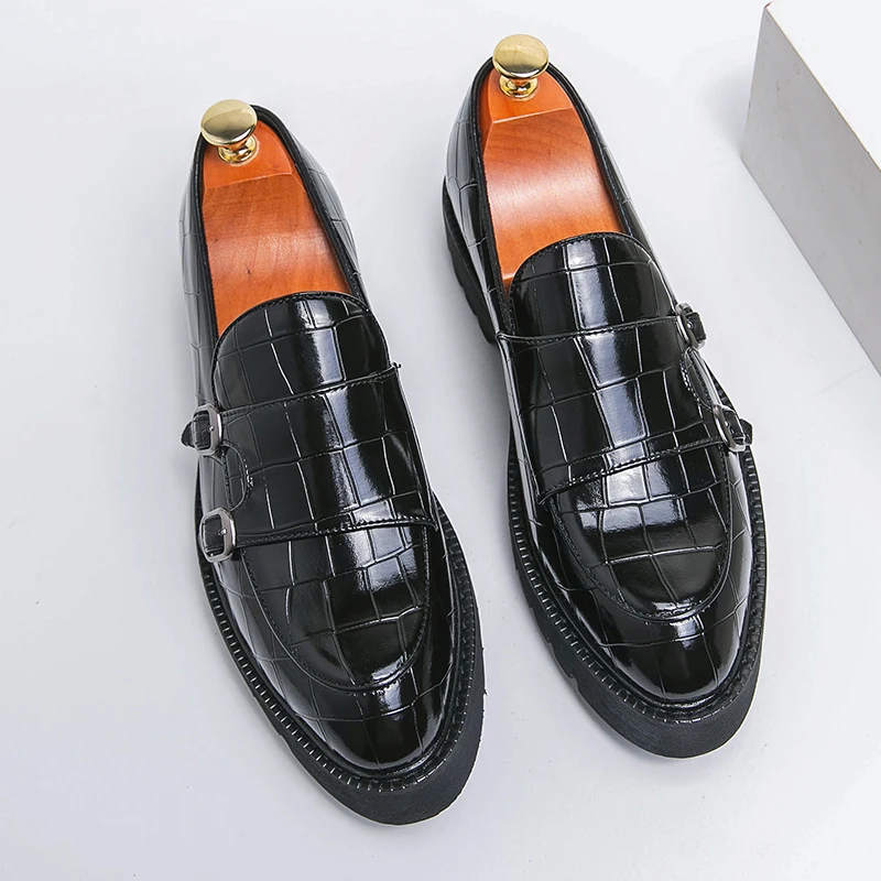 Street Fashion Men's Loafers Thick Sole Big Toe Shoes Trend Green Party Dress Shoes Men's Genuine Leather Casual Shoes 37-46