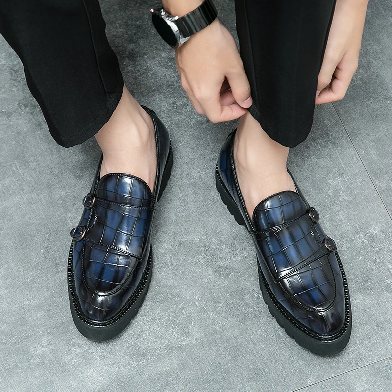 Street Fashion Men's Loafers Thick Sole Big Toe Shoes Trend Green Party Dress Shoes Men's Genuine Leather Casual Shoes 37-46