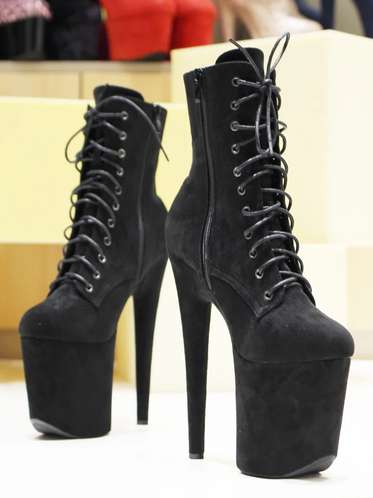 8"Heel 4"Platform Extreme Pole Dance Lace-Up FlannelAnkle Boots In Stock Three Colors Fast Shipping Size36-43