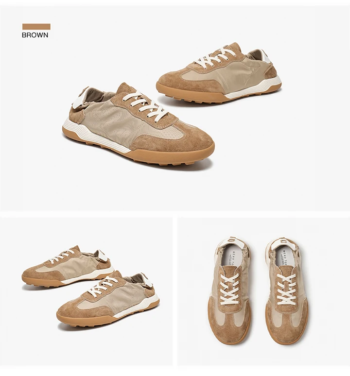 BEAUTODAY Casual Suede Sneakers Women Genuine Leather Patchwork Round Toe Ladies Lightweight Flats Sports Shoes Handmade HW29874