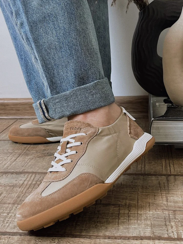 BEAUTODAY Casual Suede Sneakers Women Genuine Leather Patchwork Round Toe Ladies Lightweight Flats Sports Shoes Handmade HW29874