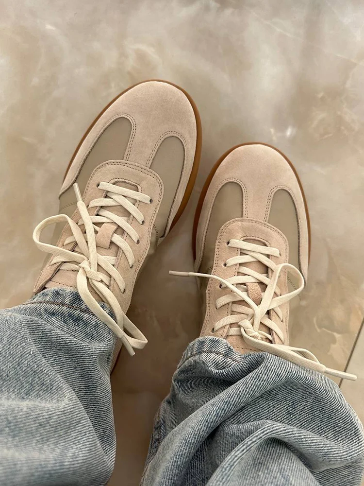 BEAUTODAY Casual Suede Sneakers Women Genuine Leather Patchwork Round Toe Ladies Lightweight Flats Sports Shoes Handmade HW29874