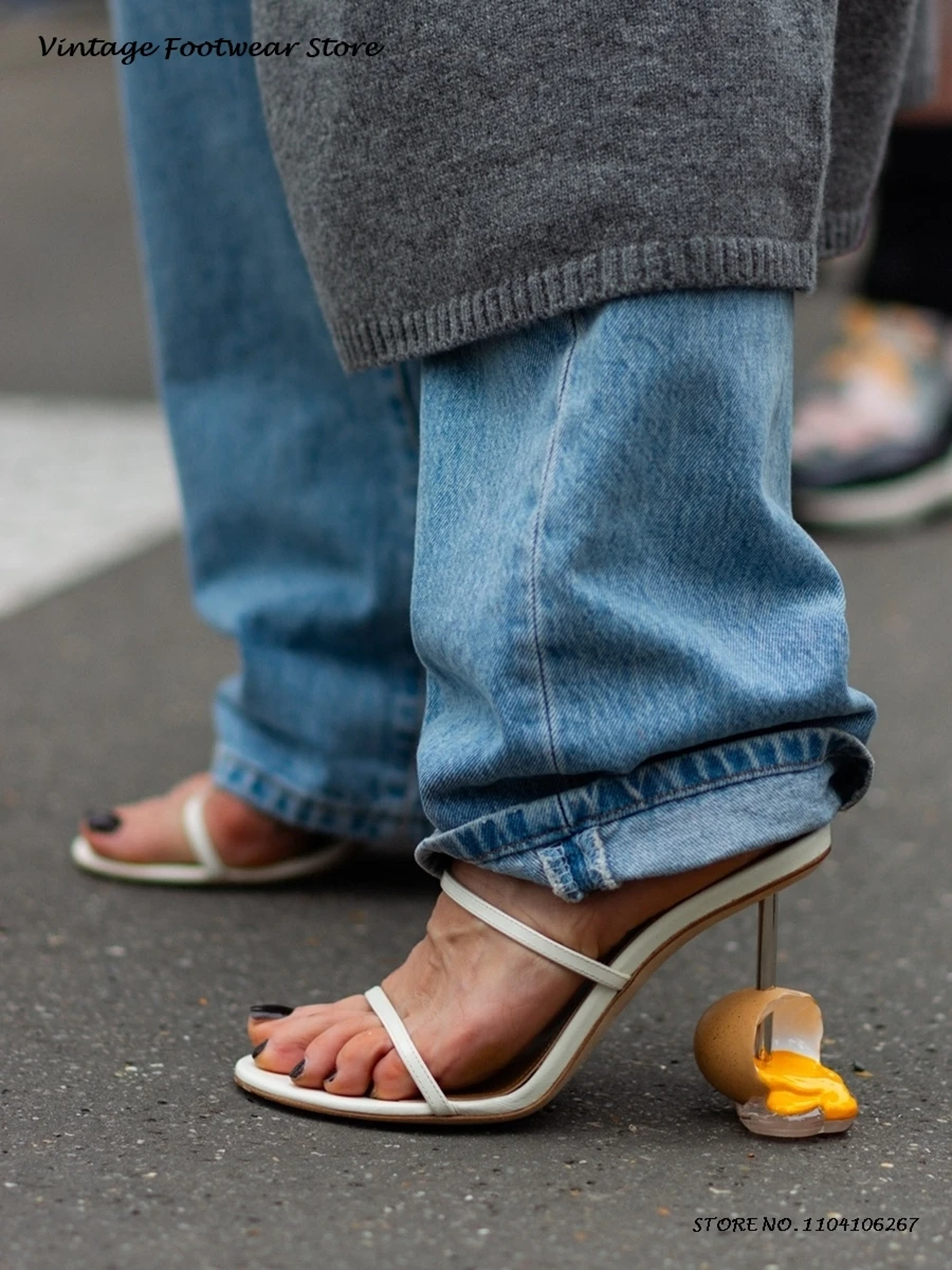 Novelty Egg Yolk High Heel Mules Elegant Round Open Toe Strange Style Heel Shoes Women's Summer Streetstyle Modern Slippers