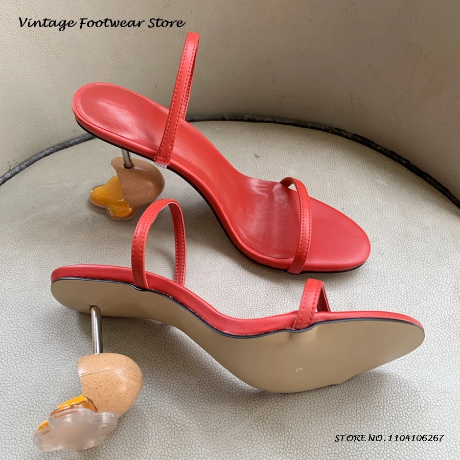 Novelty Egg Yolk High Heel Mules Elegant Round Open Toe Strange Style Heel Shoes Women's Summer Streetstyle Modern Slippers