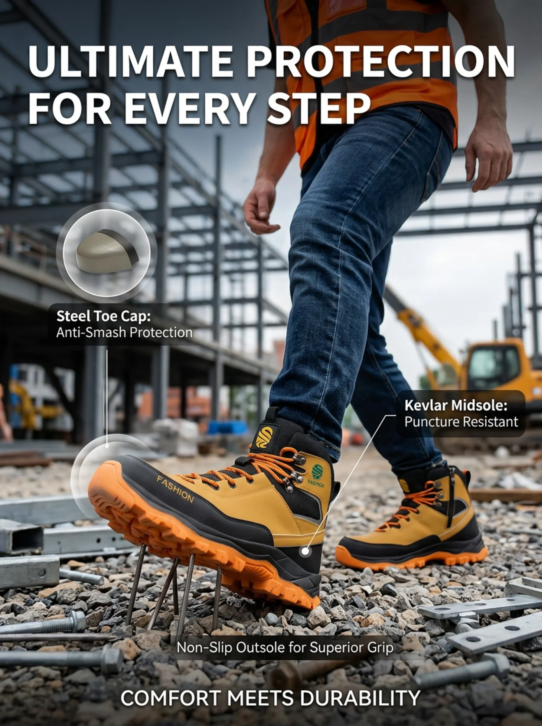 Wear Resistant Men's Safety Boots Soft Work Sneakers Anti Impact Anti Piercing Fashion Comfort Outdoor Men's Shoes