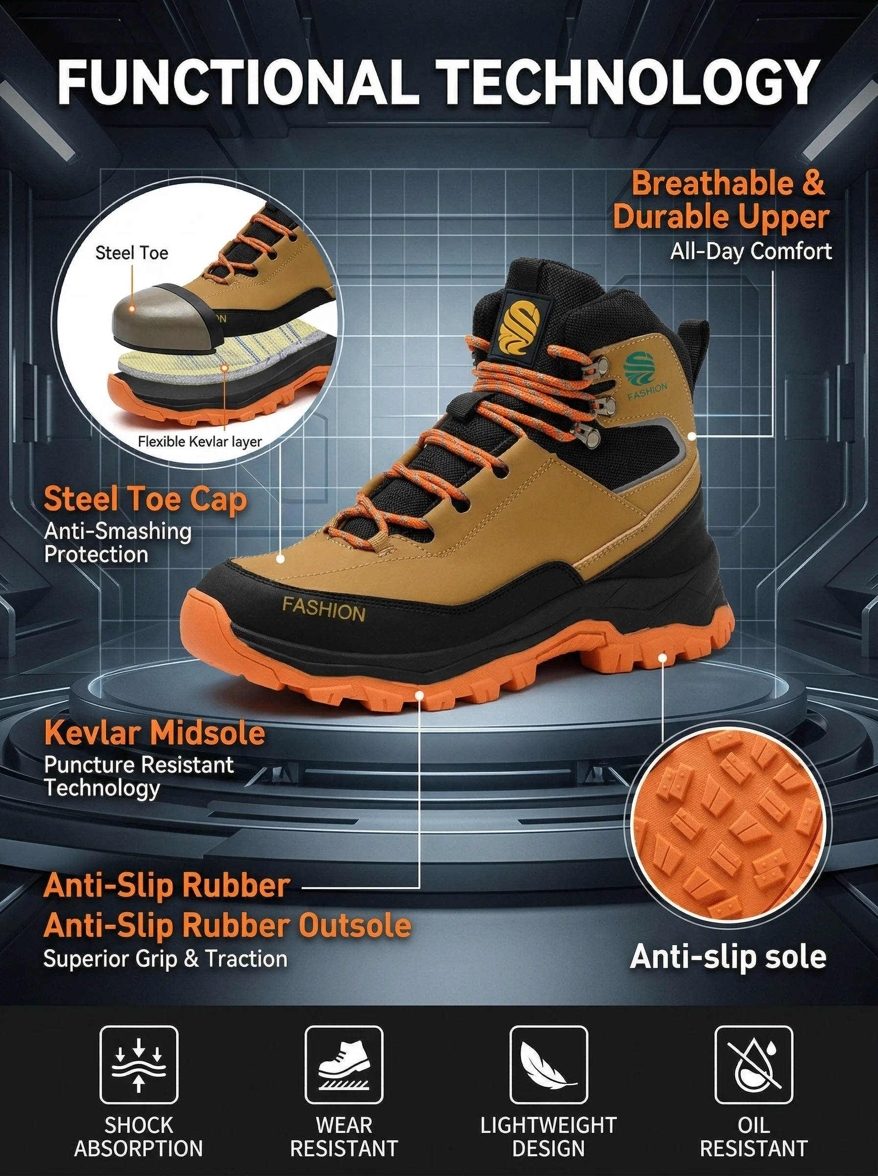Wear Resistant Men's Safety Boots Soft Work Sneakers Anti Impact Anti Piercing Fashion Comfort Outdoor Men's Shoes