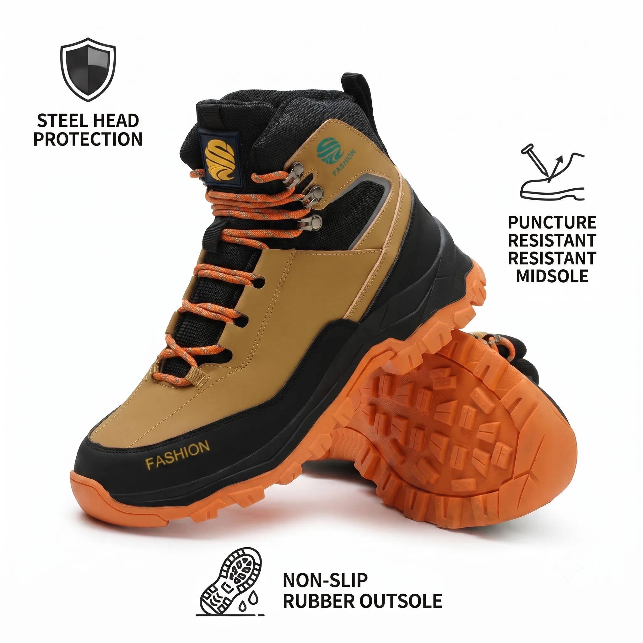 Wear Resistant Men's Safety Boots Soft Work Sneakers Anti Impact Anti Piercing Fashion Comfort Outdoor Men's Shoes