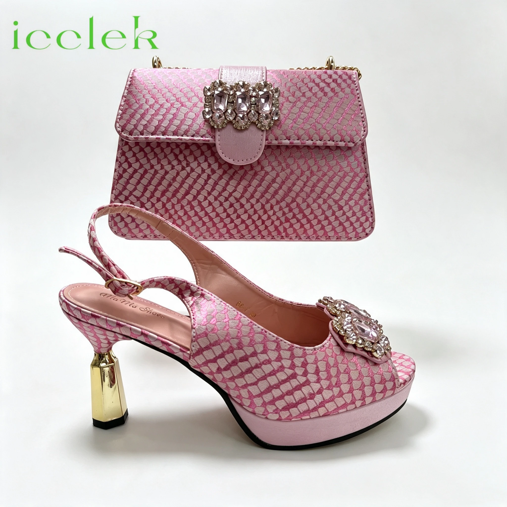 Elegant 2026 Lilac Peep Toe High Heels with Diamond Accents Luxurious Italian Design Pumps & Matching Bag Set for WeddingParty
