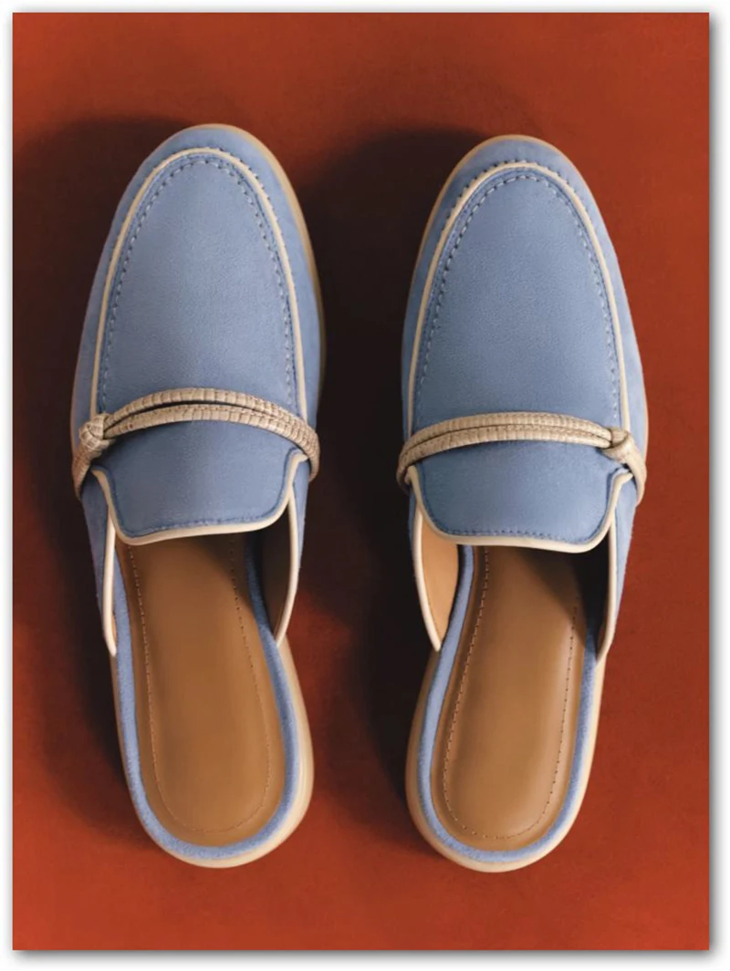 2025 new model loafers, women's Zaic leather casual slippers, designer luxury brand sandals.