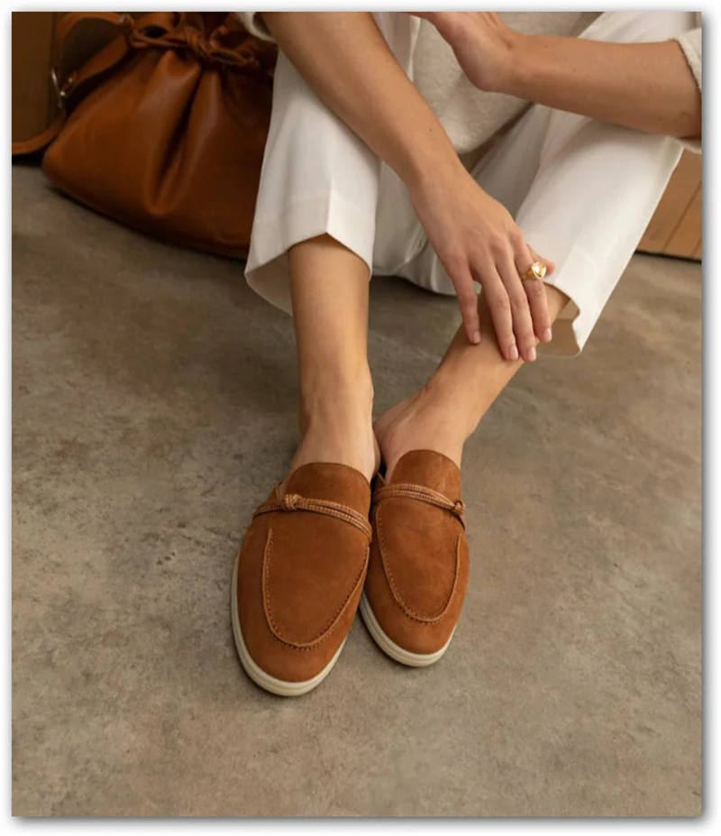 2025 new model loafers, women's Zaic leather casual slippers, designer luxury brand sandals.