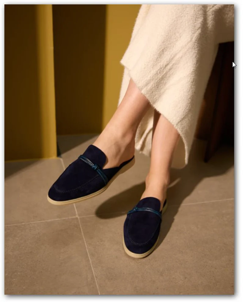 2025 new model loafers, women's Zaic leather casual slippers, designer luxury brand sandals.