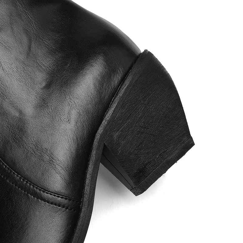 2025 New Trend Autumn Winter Women Split Leather High Block Heels Western Boots Black Brown Fashion Pointed Toe Slip-On Boots