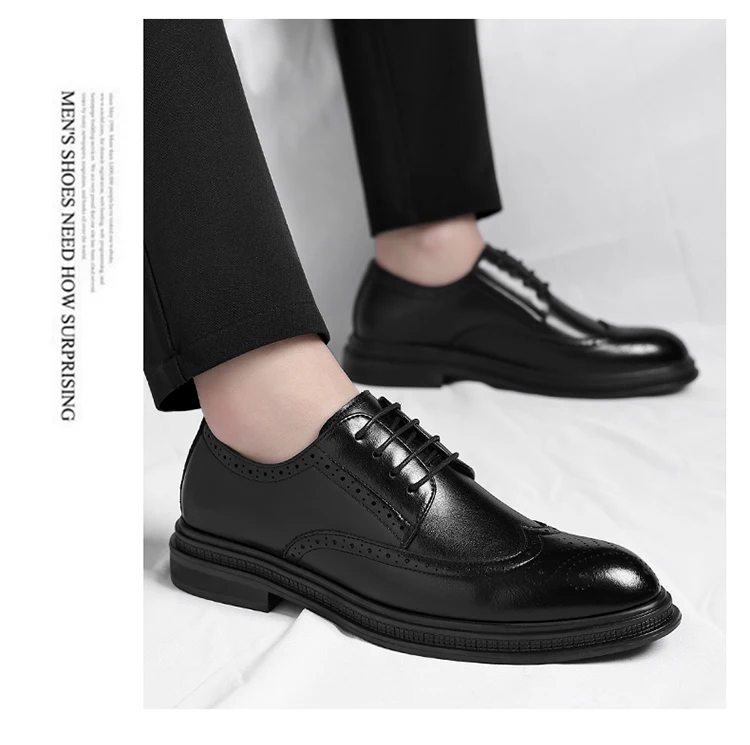 Men's Brogue Leather Shoes Fashionable Comfortable Business Formal Retro Derby Shoes UK Style Carved Floral Design-sjx26