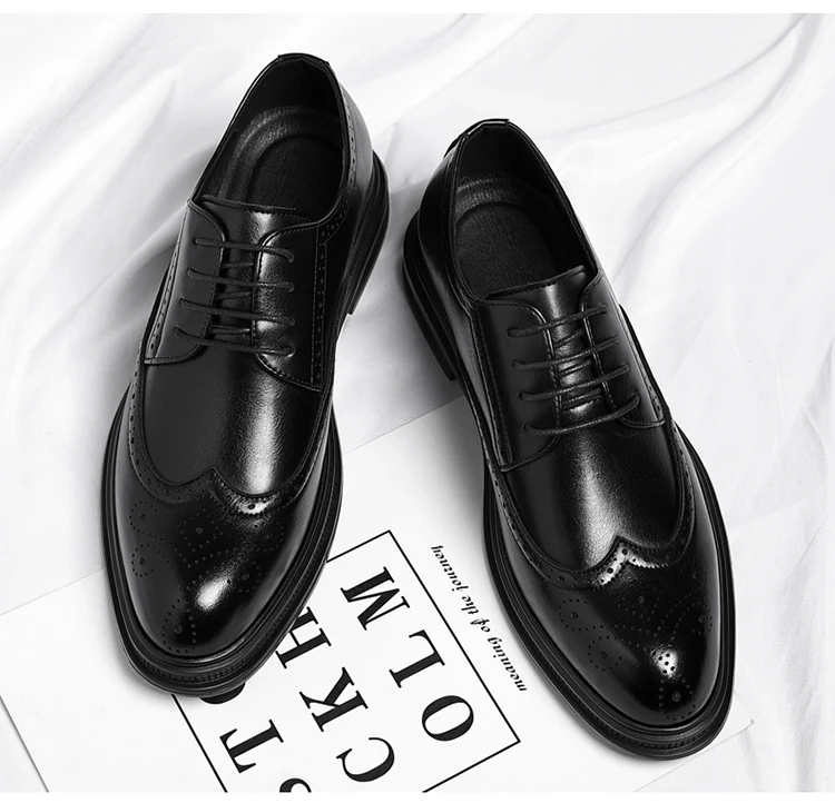 Men's Brogue Leather Shoes Fashionable Comfortable Business Formal Retro Derby Shoes UK Style Carved Floral Design-sjx26