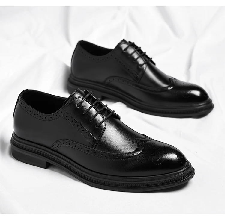 Men's Brogue Leather Shoes Fashionable Comfortable Business Formal Retro Derby Shoes UK Style Carved Floral Design-sjx26